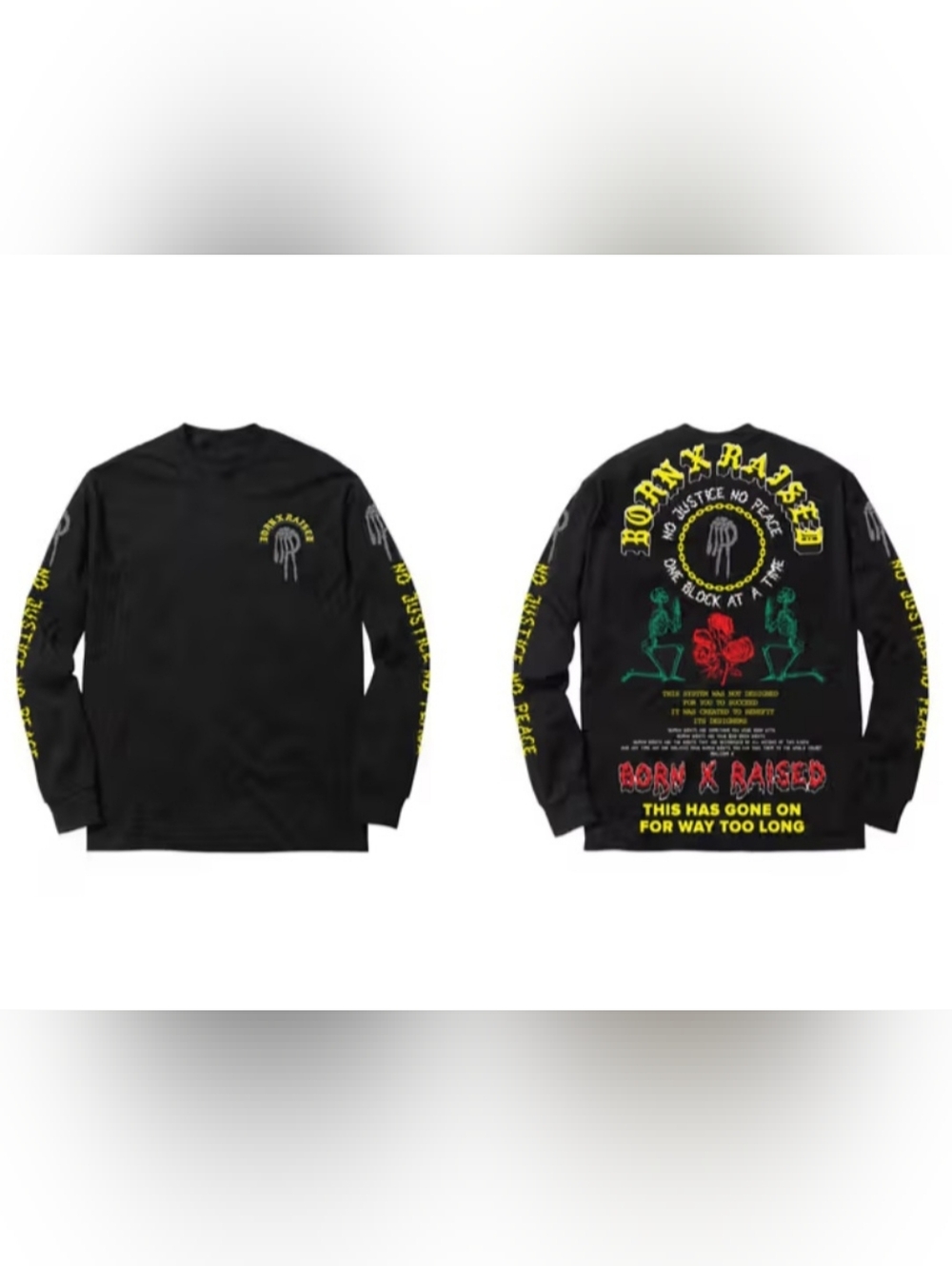 BORN X RAISED "No Justice, No Peace" Long Sleeve Tee (2020), NEW